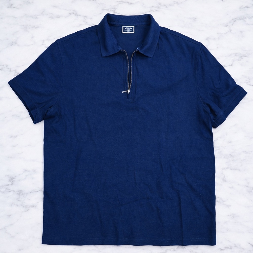 Charles Tyrwhitt Navy Short Sleeve Polo Shirt Mens Large Zip Neck Classic Cotton